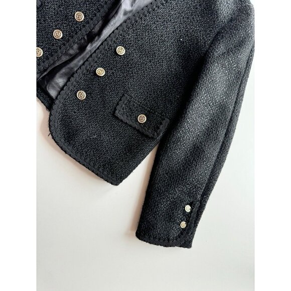 NWOT ZARA Black Textured Boucle Tweed Buttoned Open Front Blazer Jacket, Size M - Picture 8 of 16